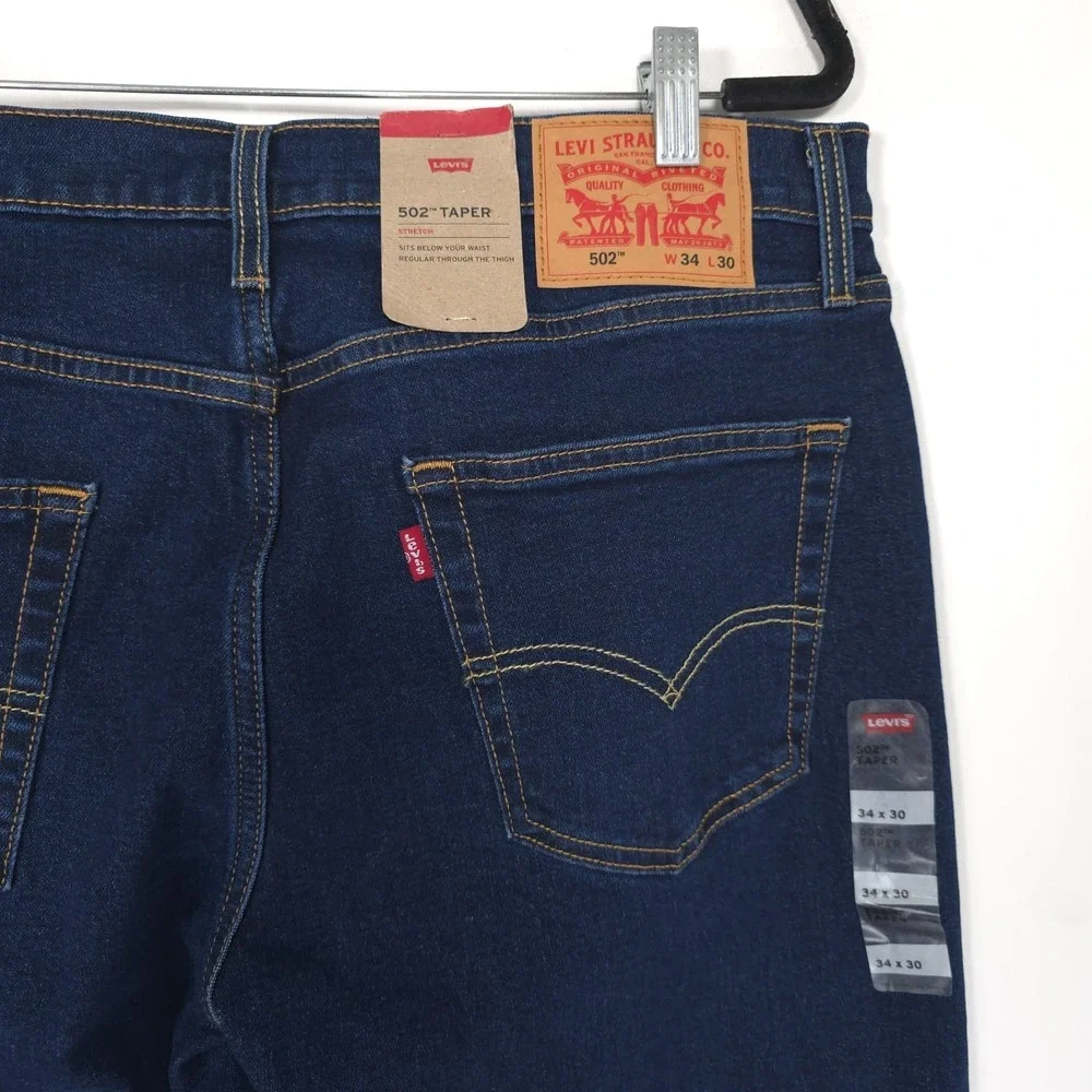 LEVI'S 502 Mens New Taper Jeans W34 L30 Dark Wash Stretch 29507-3197